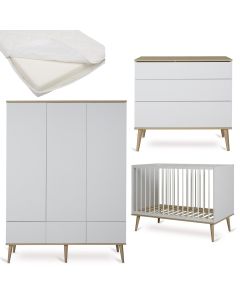 Flow babykamer: bed 60 x 120 cm + matras + commode + kledingkast XL 3 deuren