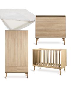 Flow babykamer: bed 60 x 120 cm + matras + commode + kledingkast 2 deuren