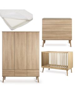 Flow babykamer: bed 60 x 120 cm + matras + commode + kledingkast XL 3 deuren