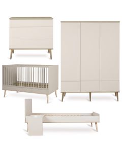 Flow babykamer: bed 70 x 140 cm + commode + kledingkast XL 3 deuren + Junior kit