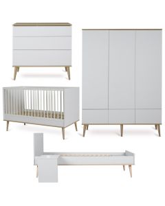 Flow babykamer: bed 70 x 140 cm + commode + kledingkast XL 3 deuren + Junior kit