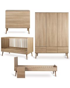 Flow babykamer: bed 70 x 140 cm + commode + kledingkast XL 3 deuren + Junior kit