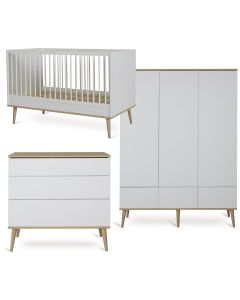 Flow babykamer: bed 70 x 140 cm + commode + kledingkast XL 3 deuren