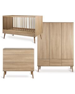 Flow babykamer: bed 70 x 140 cm + commode + kledingkast XL 3 deuren
