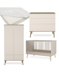 Flow babykamer: bed 70 x 140 cm + matras + commode + kledingkast 2 deuren