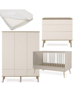 Flow babykamer: bed 70 x 140 cm + matras + commode + kledingkast XL 3 deuren