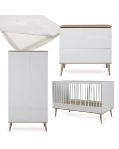 Flow babykamer: bed 70 x 140 cm + matras + commode + kledingkast 2 deuren