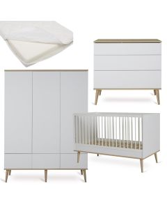 Flow babykamer: bed 70 x 140 cm + matras + commode + kledingkast XL 3 deuren