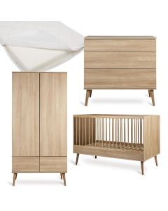 Flow babykamer: bed 70 x 140 cm + matras + commode + kledingkast 2 deuren