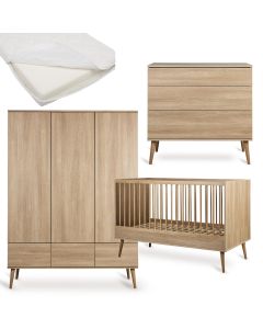 Flow babykamer: bed 70 x 140 cm + matras + commode + kledingkast XL 3 deuren