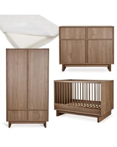 Kyo babykamer: bed 70 x 120 cm + matras + commode + kledingkast