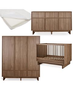 Kyo babykamer: bed 70 x 120 cm + matras + commode XL + kledingkast XL