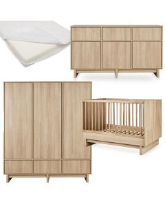 Kyo babykamer: bed 70 x 120 cm + matras + commode XL + kledingkast XL