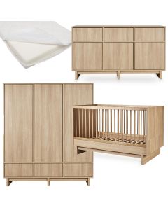 Kyo babykamer: bed 70 x 140 cm + matras + commode XL + kledingkast XL