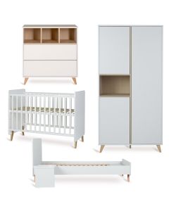 Loft babykamer: bed 60 x 120 cm commode + kledingkast 3 deuren + Junior kit
