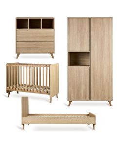 Loft babykamer: bed 60 x 120 cm commode + kledingkast 3 deuren + Junior kit