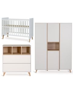 Loft babykamer: bed 60 x 120 cm + commode + kledingkast XL 4 deuren