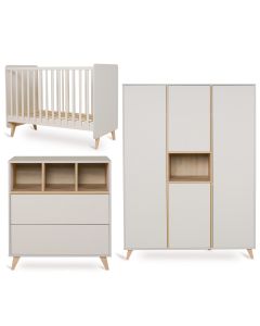 Loft babykamer: bed 60 x 120 cm + commode + kledingkast XL 4 deuren