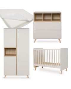 Loft babykamer: bed 60 x 120 cm + matras + commode + kledingkast 3 deuren