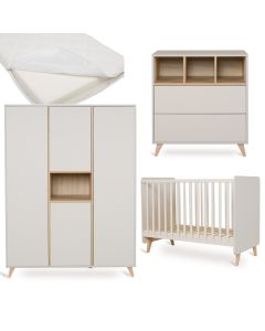 Loft babykamer: bed 60 x 120 cm + matras + commode + kledingkast XL 4 deuren