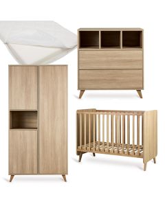 Loft babykamer: bed 60 x 120 cm + matras + commode + kledingkast 3 deuren