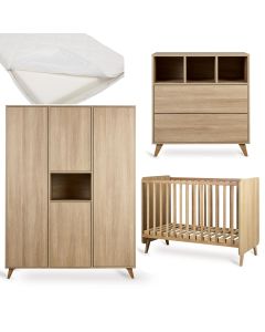 Loft babykamer: bed 60 x 120 cm + matras + commode + kledingkast XL 4 deuren