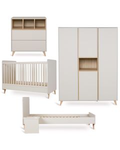 Loft babykamer: bed 70 x 140 cm commode + kledingkast XL 4 deuren + Junior kit