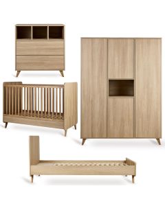 Loft babykamer: bed 70 x 140 cm commode + kledingkast XL 4 deuren + Junior kit
