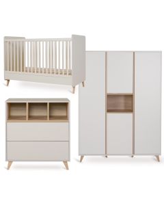 Loft babykamer: bed 70 x 140 cm + commode + kledingkast XL 4 deuren
