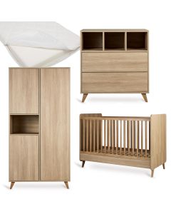 Loft babykamer: bed 70 x 140 cm + matras + commode + kledingkast 3 deuren