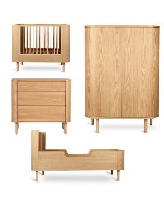 Yume babykamer: bed 70 x 110 cm + commode 3 lades + kledingkast ronde deuren + Junior kit