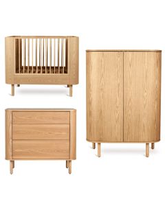 Yume babykamer: bed 70 x 110 cm + commode 3 lades + kledingkast ronde deuren