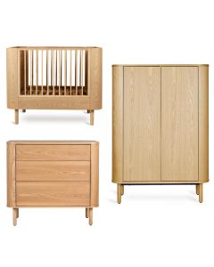 Yume babykamer: bed 70 x 110 cm + commode 3 lades + kledingkast vlakke deuren