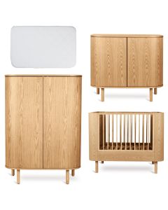 Yume babykamer: bed 70 x 110 cm + matras + commode + kledingkast ronde deuren
