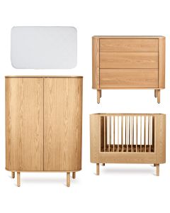 Yume babykamer: bed 70 x 110 cm + matras + commode 3 lades + kledingkast ronde deuren