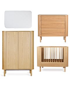 Yume babykamer: bed 70 x 110 cm + matras + commode 3 lades + kledingkast vlakke deuren