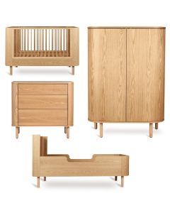 Yume babykamer: bed 70 x 140 cm + commode 3 lades + kledingkast ronde deuren + Junior kit