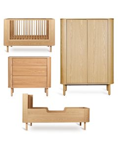 Yume babykamer: bed 70 x 140 cm + commode 3 lades + kledingkast vlakke deuren + Junior kit