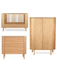 Yume babykamer: bed 70 x 140 cm + commode 3 lades + kledingkast ronde deuren