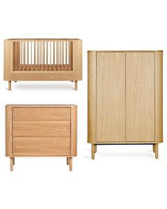 Yume babykamer: bed 70 x 140 cm + commode 3 lades + kledingkast vlakke deuren