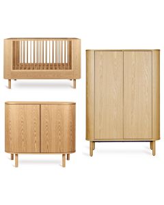 Yume babykamer: bed 70 x 140 cm + commode + kledingkast vlakke deuren