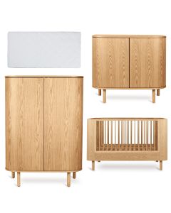 Yume babykamer: bed 70 x 140 cm + matras + commode + kledingkast ronde deuren