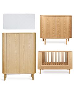 Yume babykamer: bed 70 x 140 cm + matras + commode + kledingkast vlakke deuren
