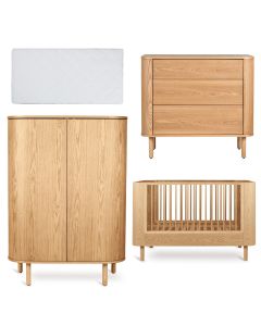 Yume babykamer: bed 70 x 140 cm + matras + commode 3 lades + kledingkast ronde deuren