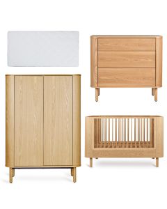 Yume babykamer: bed 70 x 140 cm + matras + commode 3 lades + kledingkast vlakke deuren